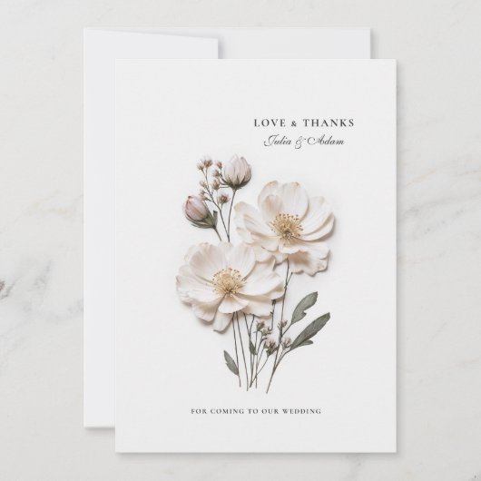 Elegante witte rozen Chic bruiloft bedankkaart (Voorkant)