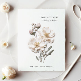Elegante witte rozen Chic bruiloft bedankkaart