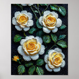 Elegante witte rozen Dot Painting bloemkunst 🌹🌿 Poster