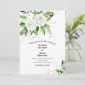 Elegante witte rozen en baby's adem bruiloft kaart (Staand voorkant)