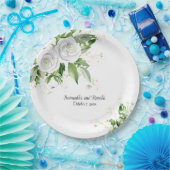 Elegante witte rozen en baby's adem bruiloft papieren bordje (Feest)