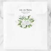 Elegante witte rozen en baby's adem bruiloft ronde sticker (Tas)