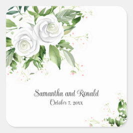 Elegante witte rozen en baby's adem bruiloft vierkante sticker