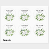 Elegante witte rozen en bruidsboeket trouw ronde sticker (Vel)