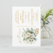 Elegante witte rozen en gouden ringen ter gelegenh kaart (Staand voorkant)