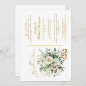 Elegante witte rozen en gouden ringen ter gelegenh kaart (Voorkant / Achterkant)