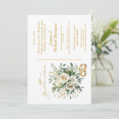 Elegante witte rozen en gouden ringen ter gelegenh kaart (Staand voorkant)