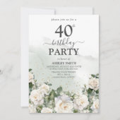 Elegante witte rozen en groen 40e verjaardag kaart (Voorkant)