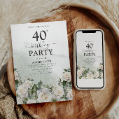 Elegante witte rozen en groen 40e verjaardag kaart