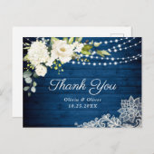 Elegante witte rozen en kant rustiek hout dank u briefkaart (Voorkant / Achterkant)