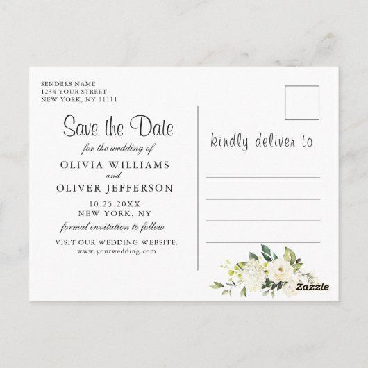 Elegante witte rozen en kanten rustieke Save the D Briefkaart (Achterkant)
