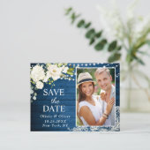 Elegante witte rozen en kanten rustieke Save the D Briefkaart (Staand voorkant)