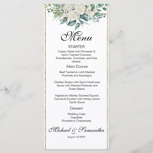 Elegante witte rozen en lelies bruiloft menu (Voorkant)