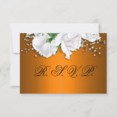 Elegante Witte Rozen en Metallic Sinaasappel Bruil RSVP Kaartje (Voorkant)