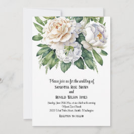 Elegante witte rozen en pioenen bruiloft kaart