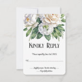 Elegante witte rozen en pioenen bruiloft RSVP (Voorkant)