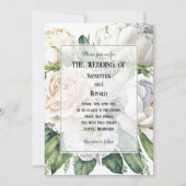 Elegante witte rozen en pioenen bruiloft uitnodigi kaart (Voorkant)