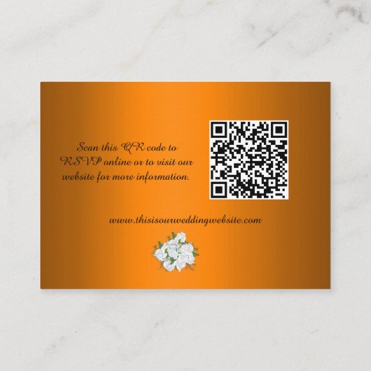 Elegante witte rozen en Tangerine bruiloft website Informatiekaartje (Achterkant)