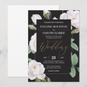 Elegante witte rozen en zwarte bloemachtergrond kaart (Voorkant / Achterkant)