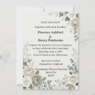 Elegante Witte Rozen Eucalyptus Bloemige Trouw Inv Kaart