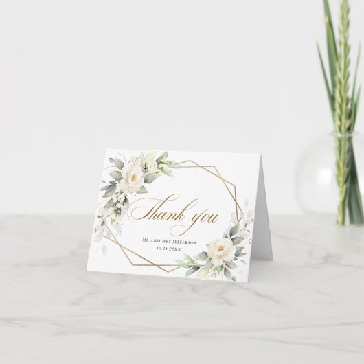 Elegante witte rozen Eucalyptus bruiloft bedankt (Voorkant)