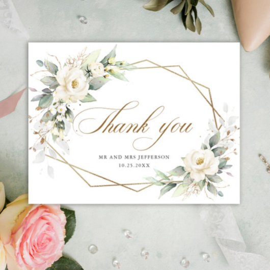 Elegante witte rozen Eucalyptus bruiloft Dank u Uitnodiging Briefkaart
