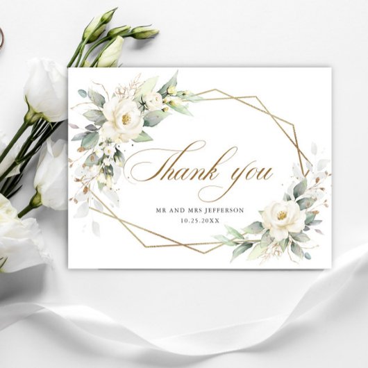 Elegante witte rozen Eucalyptus bruiloft Dank u Uitnodiging Briefkaart