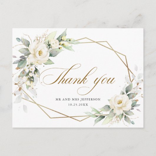 Elegante witte rozen Eucalyptus bruiloft Dank u Uitnodiging Briefkaart (Voorkant)
