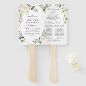 Elegante witte rozen Eucalyptus bruiloft programma Handwaaier (Voorkant en achterkant)