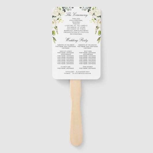 Elegante witte rozen Eucalyptus bruiloft programma Handwaaier (Achterkant)