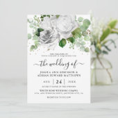 Elegante witte rozen & Eucalyptus groen bruiloft Kaart (Staand voorkant)