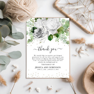 Elegante Witte Rozen & Eucalyptus Sympathie Bedankkaart