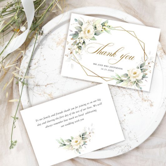 Elegante witte rozen Eucalyptus trouw bedankje Bedankkaart