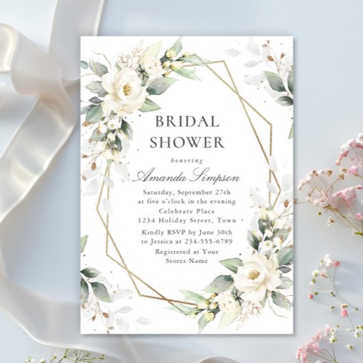 Elegante Witte Rozen Eucalyptus Vrijgezellenfeest Kaart