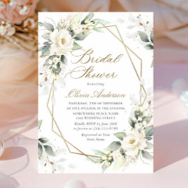 Elegante Witte Rozen Eucalyptus Vrijgezellenfeest Kaart