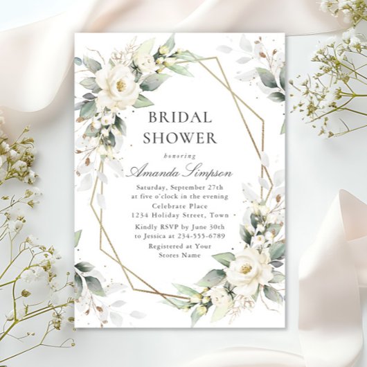 Elegante Witte Rozen Eucalyptus Vrijgezellenfeest Kaart