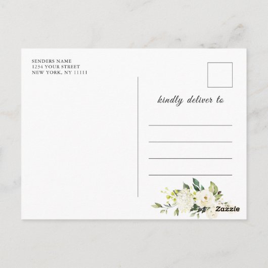 Elegante Witte Rozen FOTO Bruiloft Save the Date Briefkaart (Achterkant)