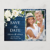 Elegante Witte Rozen FOTO Bruiloft Save the Date Briefkaart (Voorkant)