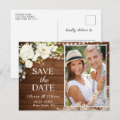 Elegante Witte Rozen FOTO Bruiloft Save the Date Briefkaart (Voorkant / Achterkant)