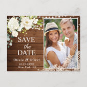 Elegante Witte Rozen FOTO Bruiloft Save the Date Briefkaart (Voorkant)