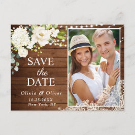 Elegante Witte Rozen FOTO Bruiloft Save the Date Briefkaart