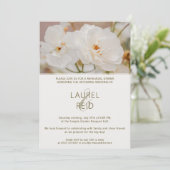 Elegante witte rozen foto bruiloftsprobediner kaart (Staand voorkant)
