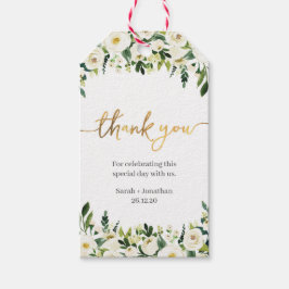 Elegante witte rozen & gouden bruiloft Dank u labe Cadeaulabel