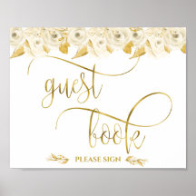 Elegante witte rozen gouden kalligrafie gastenboek
