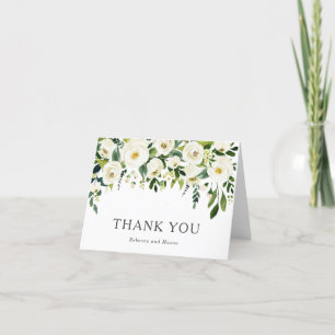 Elegante witte rozen groen bruiloft dank u bedankkaart