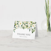 Elegante witte rozen groen bruiloft dank u bedankkaart (Voorkant)