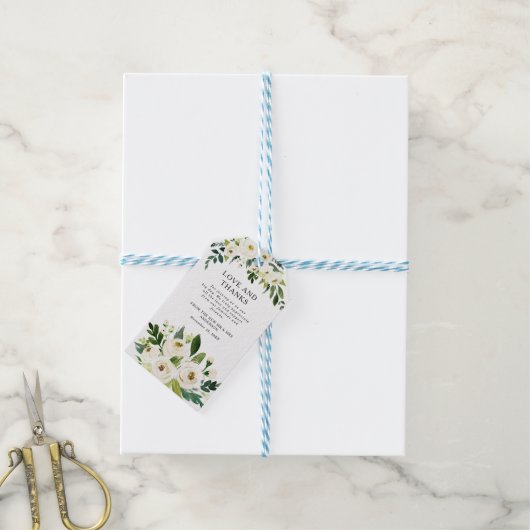 Elegante witte rozen groen bruiloft dank u cadeaulabel (Met Touw)