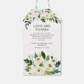 Elegante witte rozen groen bruiloft dank u cadeaulabel (Achterkant)