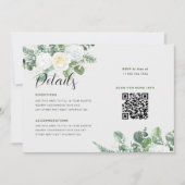 Elegante witte rozen & groen bruiloft details kaart (Voorkant)