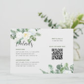 Elegante witte rozen & groen bruiloft details kaart (Staand voorkant)